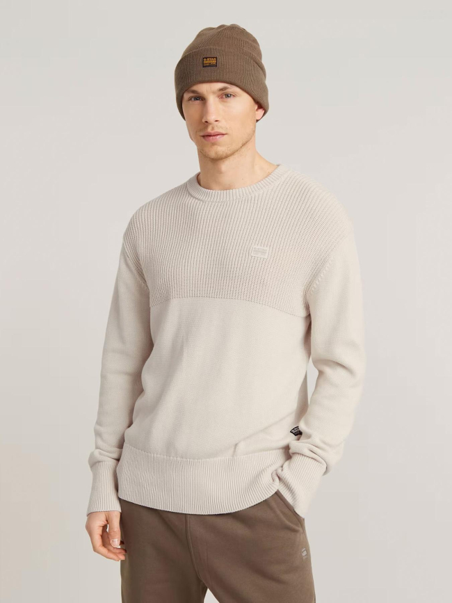 Pull en maille à col roulé fisherman beige homme - G Star