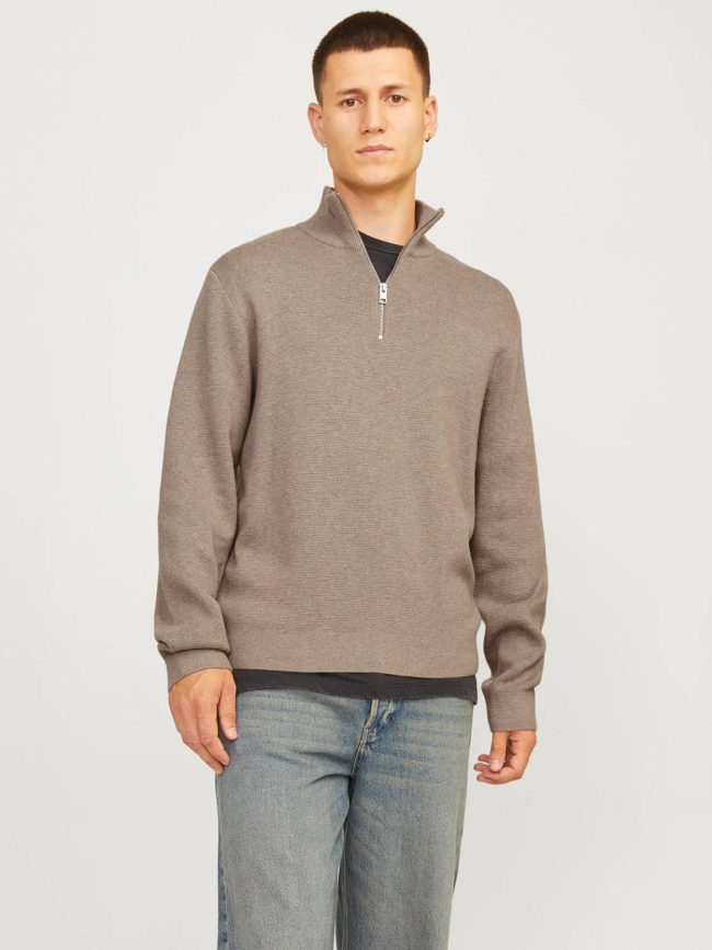 Pull en maille col zippé beige homme - Jack & Jones