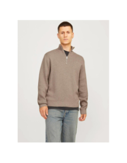 Pull en maille col zippé beige homme - Jack & Jones