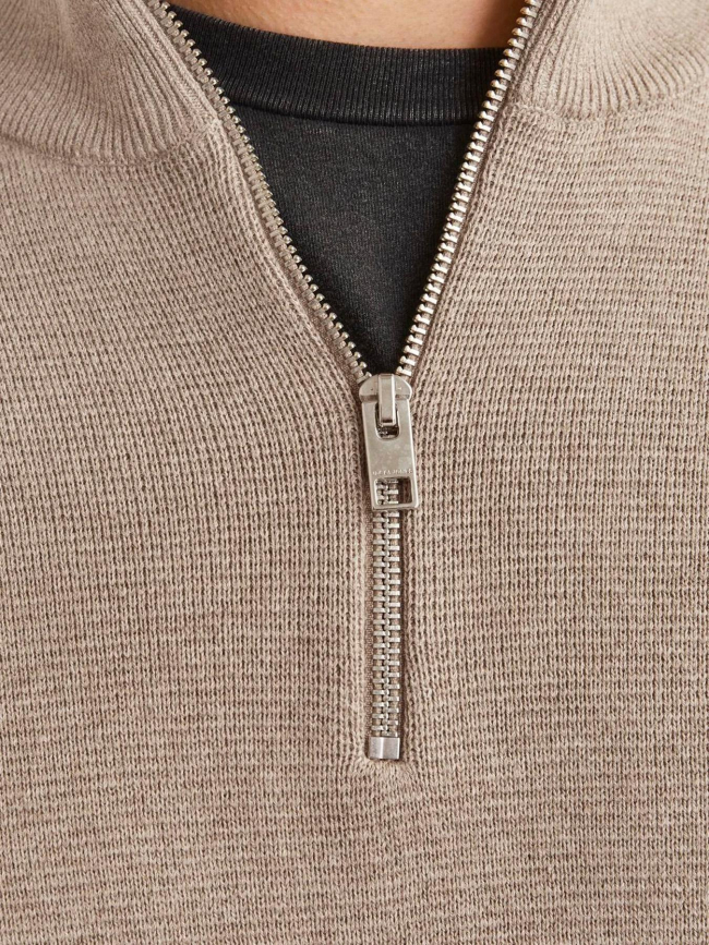 Pull en maille col zippé beige homme - Jack & Jones