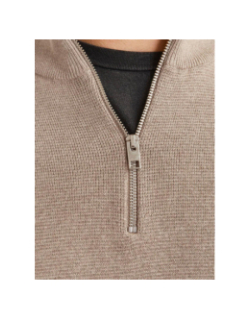 Pull en maille col zippé beige homme - Jack & Jones