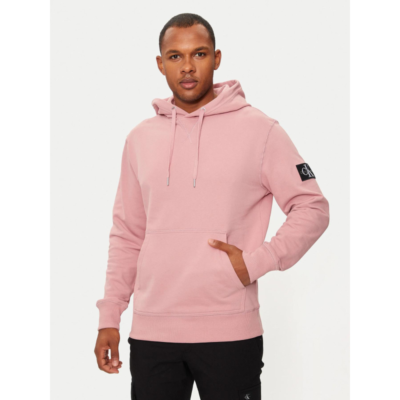 Sweat à capuche badge rose homme - Calvin Klein Jeans