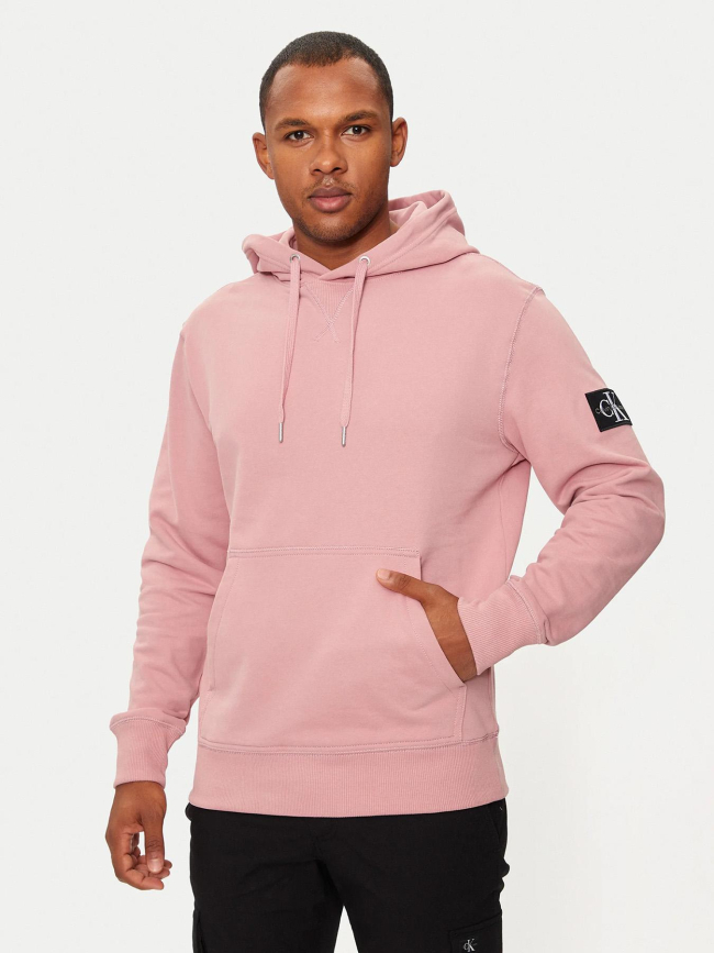 Sweat à capuche badge rose homme - Calvin Klein Jeans