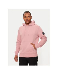 Sweat à capuche badge rose homme - Calvin Klein Jeans