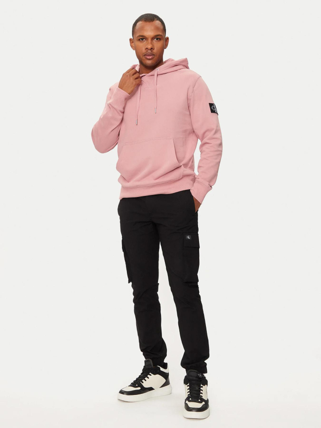 Sweat à capuche badge rose homme - Calvin Klein Jeans