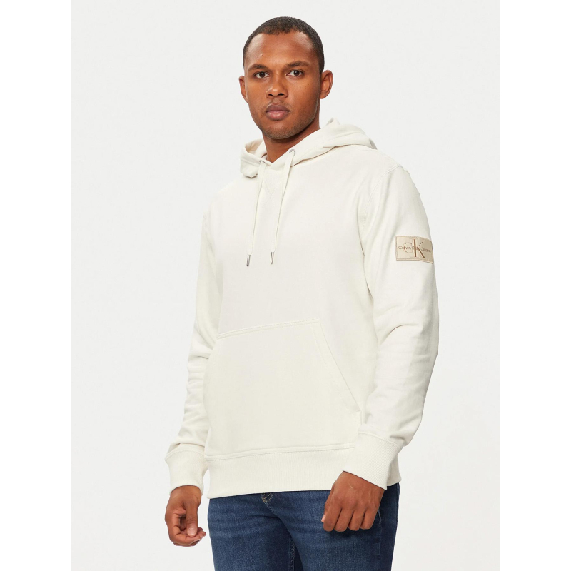 Sweat à capuche badge logo patch blanc homme - Calvin Klein