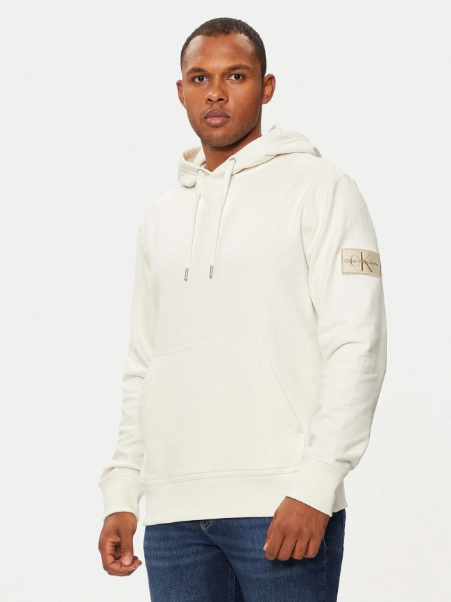 Sweat à capuche badge logo patch blanc homme - Calvin Klein