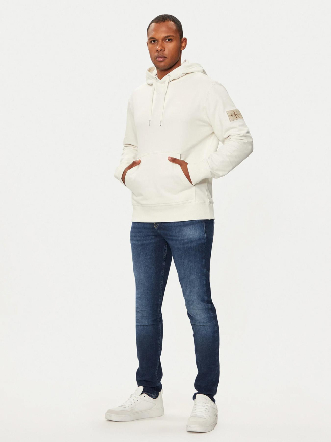 Sweat à capuche badge logo patch blanc homme - Calvin Klein