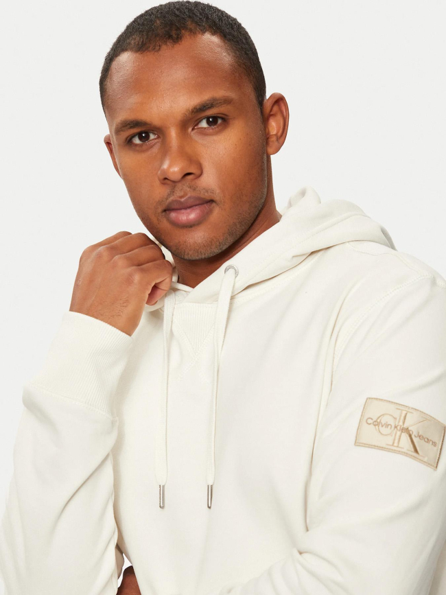 Sweat à capuche badge logo patch blanc homme - Calvin Klein