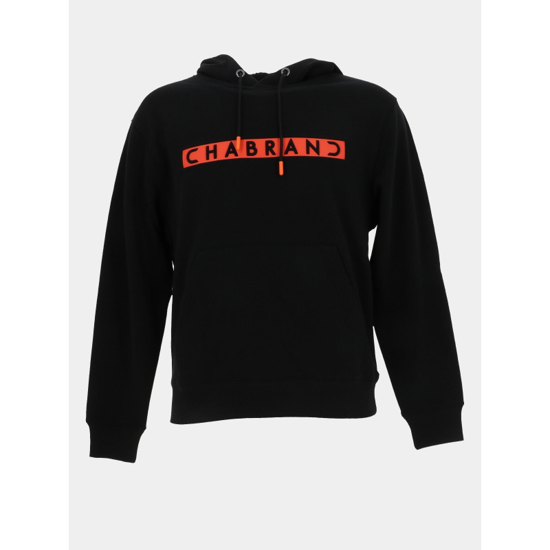 Sweat à capuche logo bande orange noir homme - Chabrand