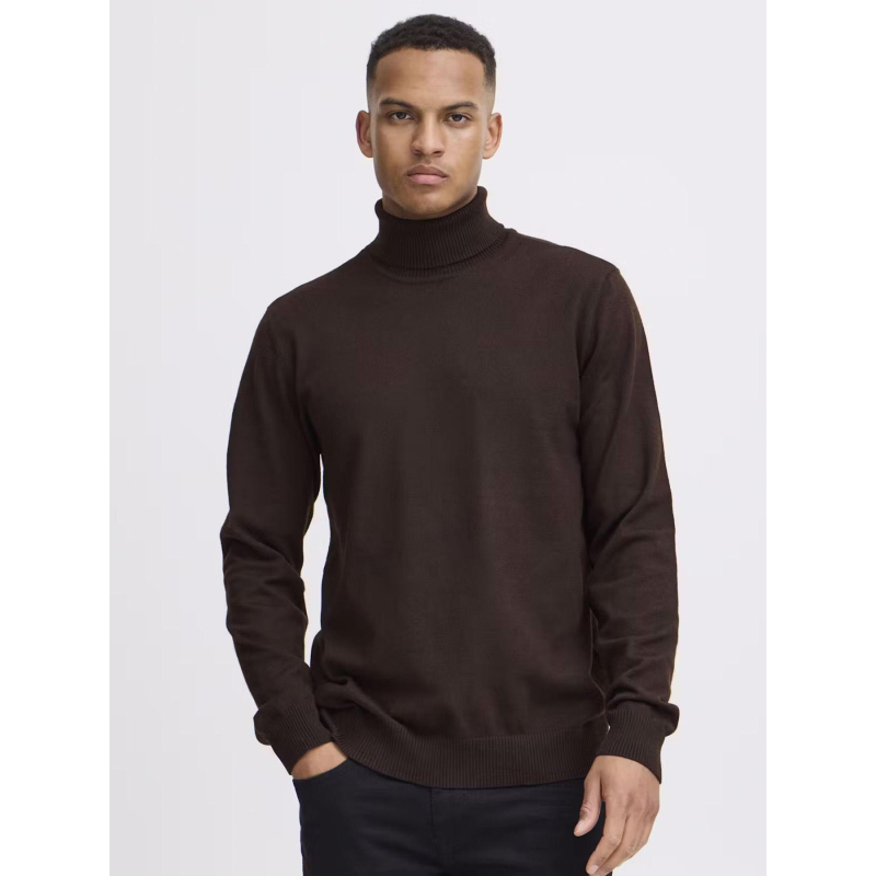 Pull uni col roulé marron homme - Blend