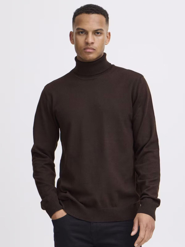 Pull uni col roulé marron homme - Blend