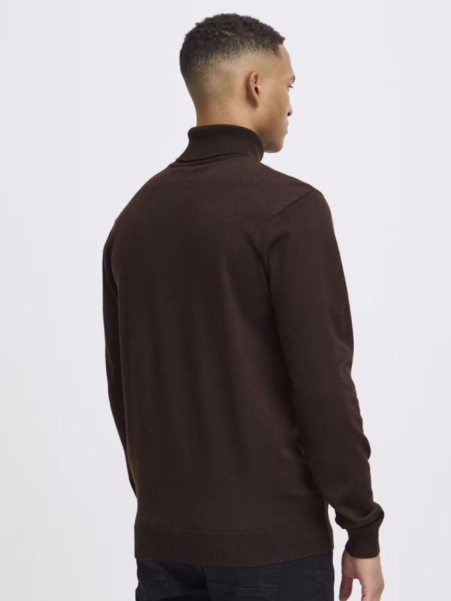 Pull uni col roulé marron homme - Blend