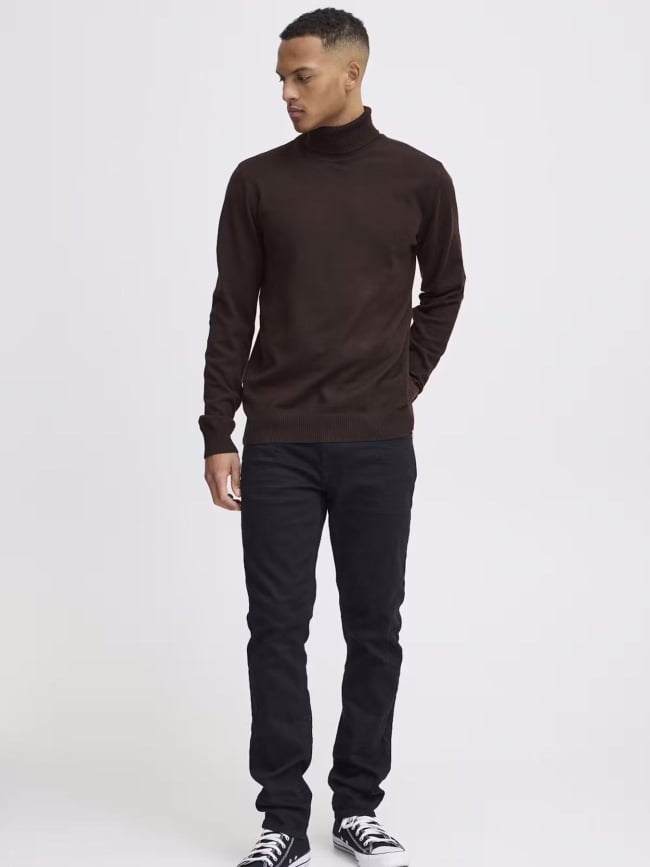 Pull uni col roulé marron homme - Blend