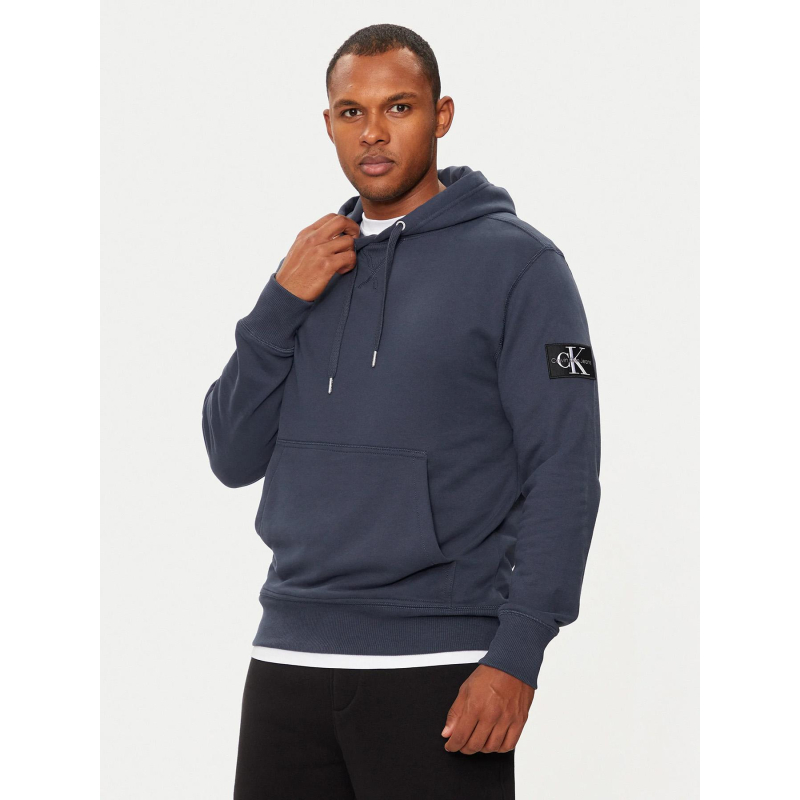 Sweat a capuche badge hoodie bleu marine homme Calvin Klein Jeans wimod