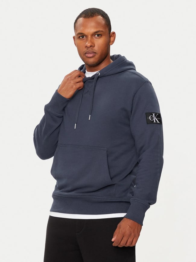 Sweat à capuche badge hoodie bleu marine homme - Calvin Klein Jeans