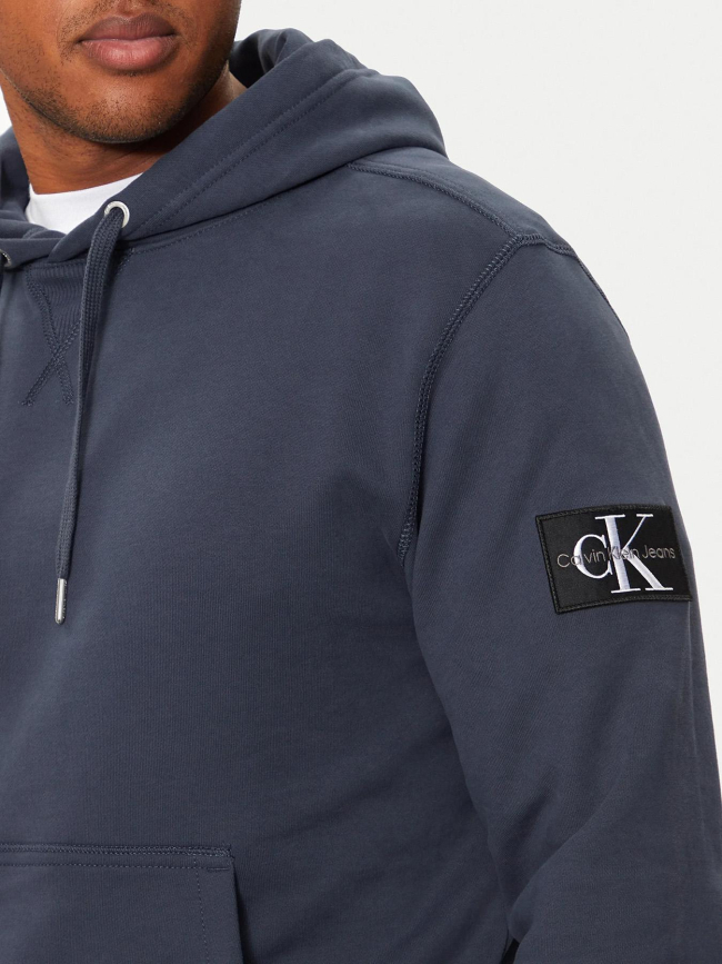 Sweat à capuche badge hoodie bleu marine homme - Calvin Klein Jeans