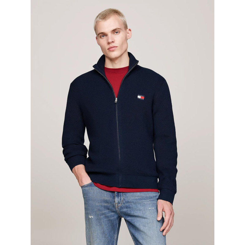 Pull zippé ajusté badge bleu marine homme - Tommy Jeans