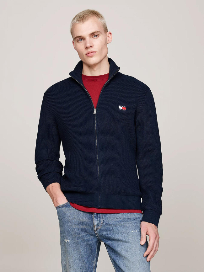 Pull zippé ajusté badge bleu marine homme - Tommy Jeans