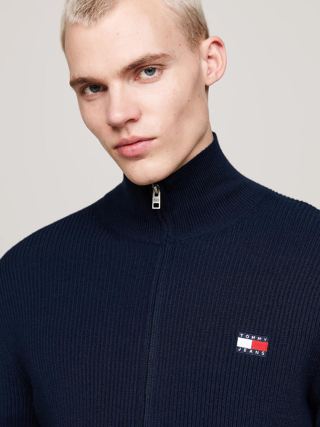 Pull zippé ajusté badge bleu marine homme - Tommy Jeans