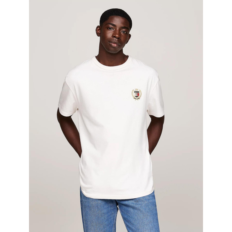 T-shirt à col ras-du-cou et logo brodé blanc homme - Tommy Jeans