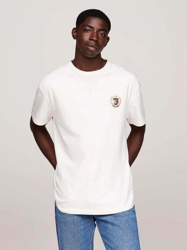 T-shirt à col ras-du-cou et logo brodé blanc homme - Tommy Jeans