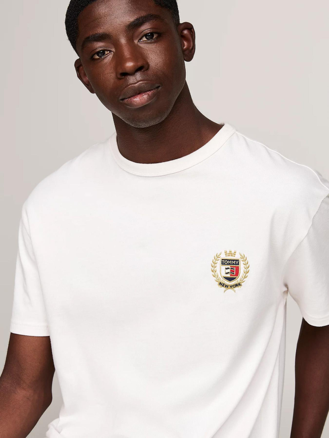 T-shirt à col ras-du-cou et logo brodé blanc homme - Tommy Jeans