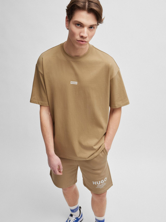 T-shirt en jersey de coton avec logo beige homme - Hugo