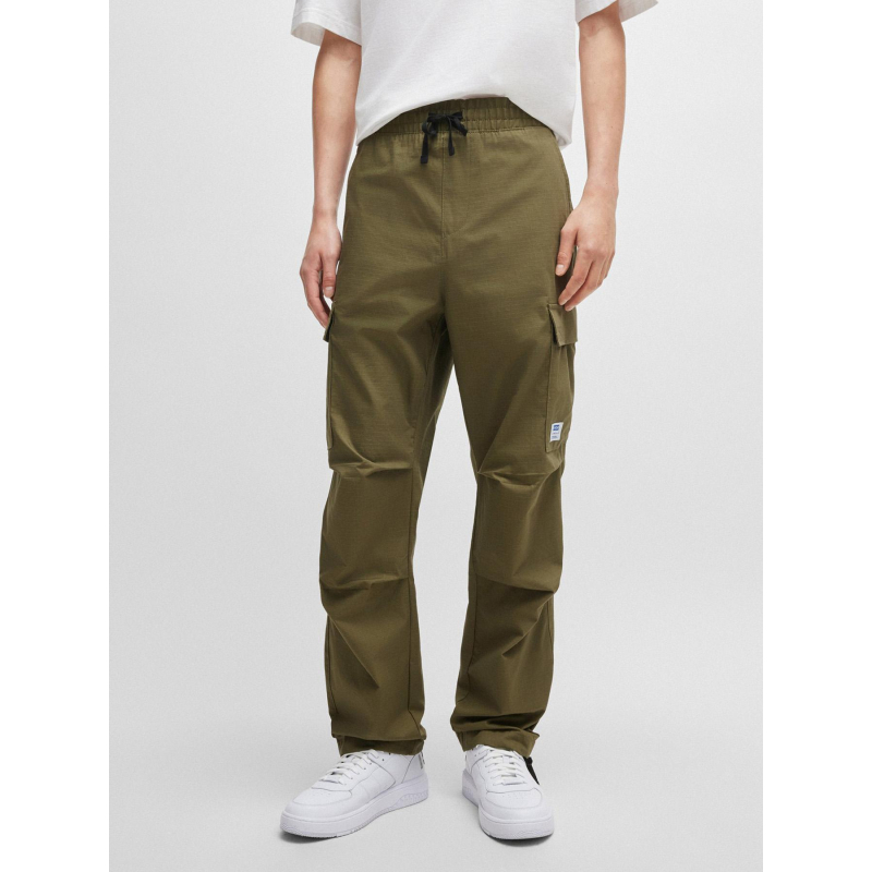 Pantalon cargo relaxed fit en coton structuré kaki homme - Hugo