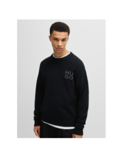 Pull en laine vierge mélangé chiné avec logo noir homme - Hugo