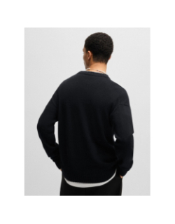 Pull en laine vierge mélangé chiné avec logo noir homme - Hugo