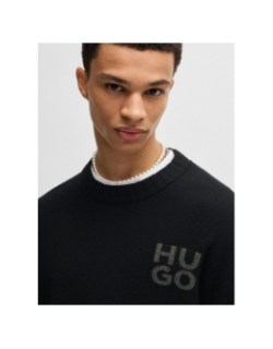 Pull en laine vierge mélangé chiné avec logo noir homme - Hugo