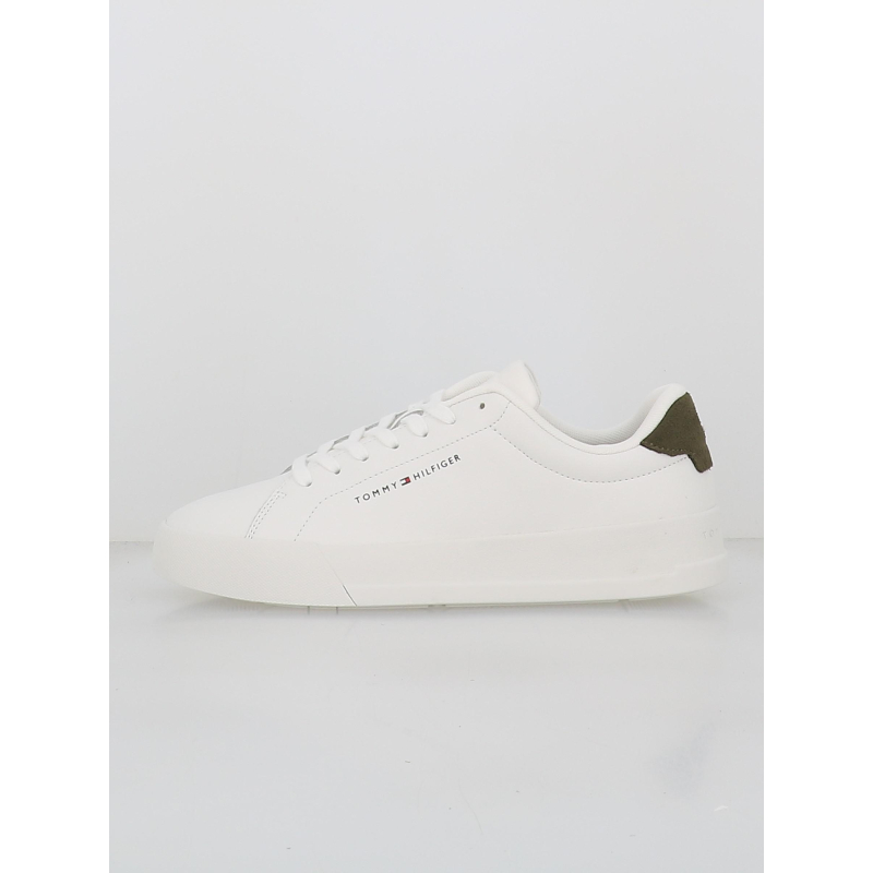 Baskets en cuir court blanc kaki homme - Tommy Hilfiger