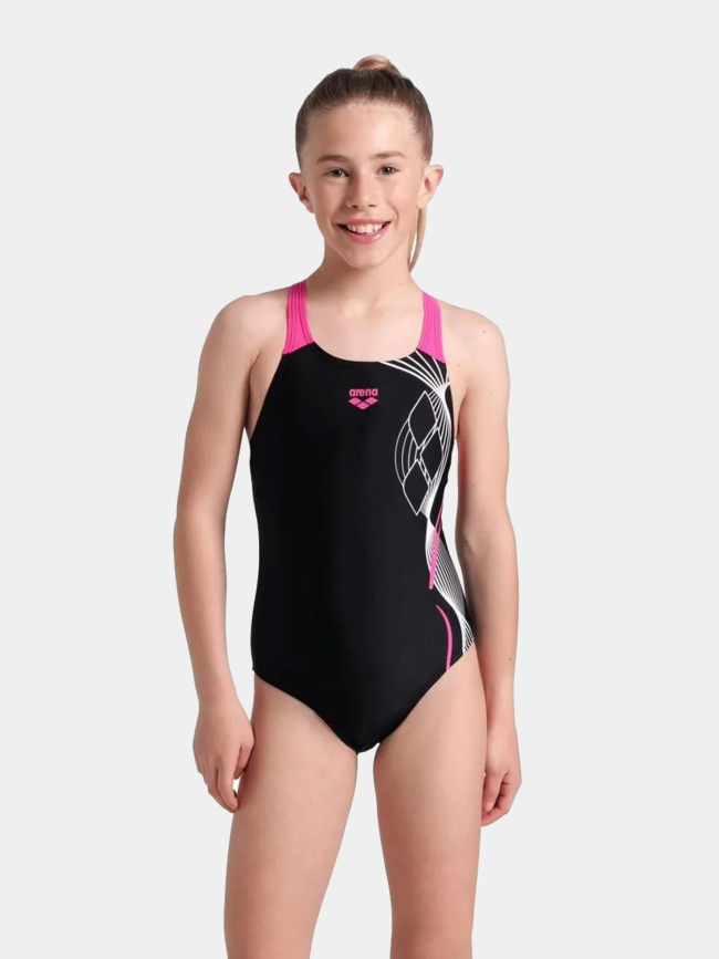 Maillot de bain swim pro logo noir et rose fille - Arena