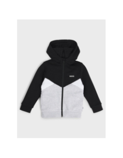 Sweat à capuche zippé collor block logo gris enfant - Boss