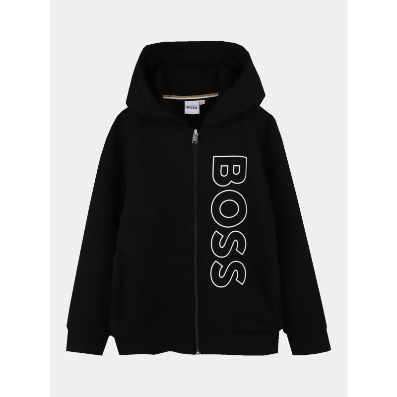 Sweat zippé à capuche logo noir ado - Boss