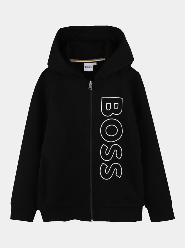 Sweat zippé à capuche logo noir ado - Boss