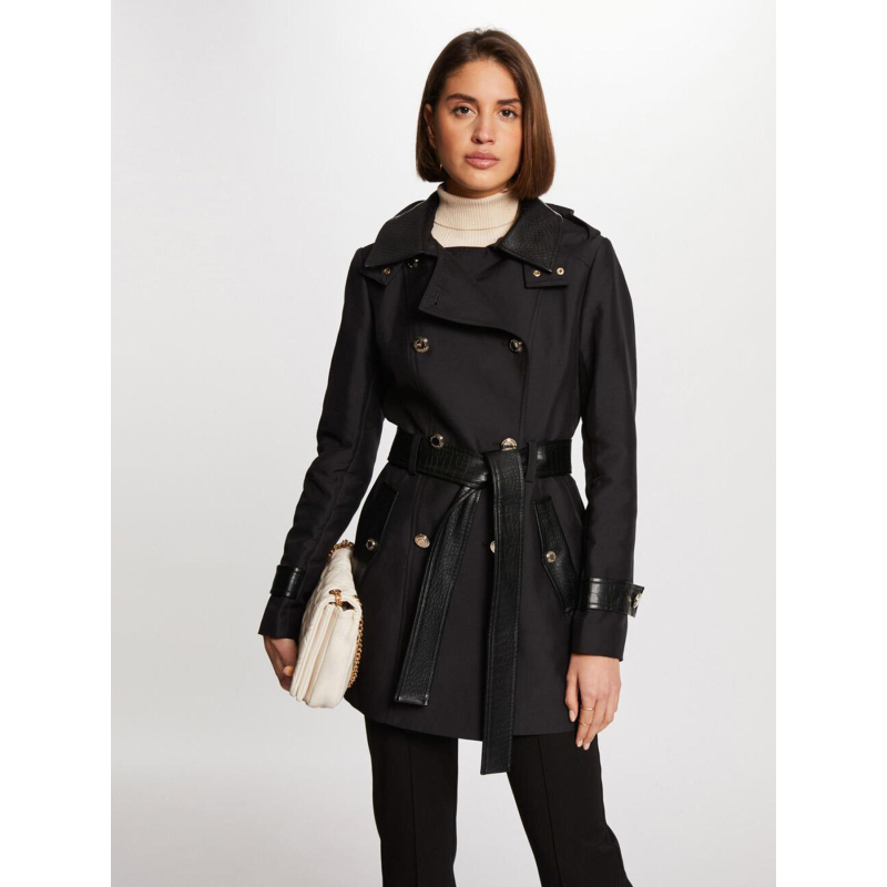 Manteau trench bi-matière gzima noir femme - Morgan