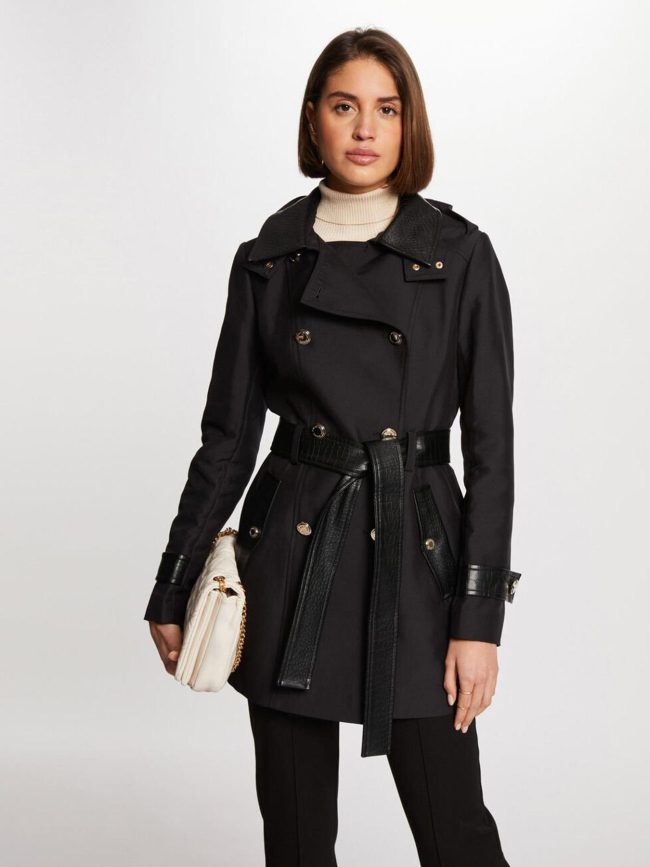 Manteau trench bi matiere gzima noir femme Morgan wimod