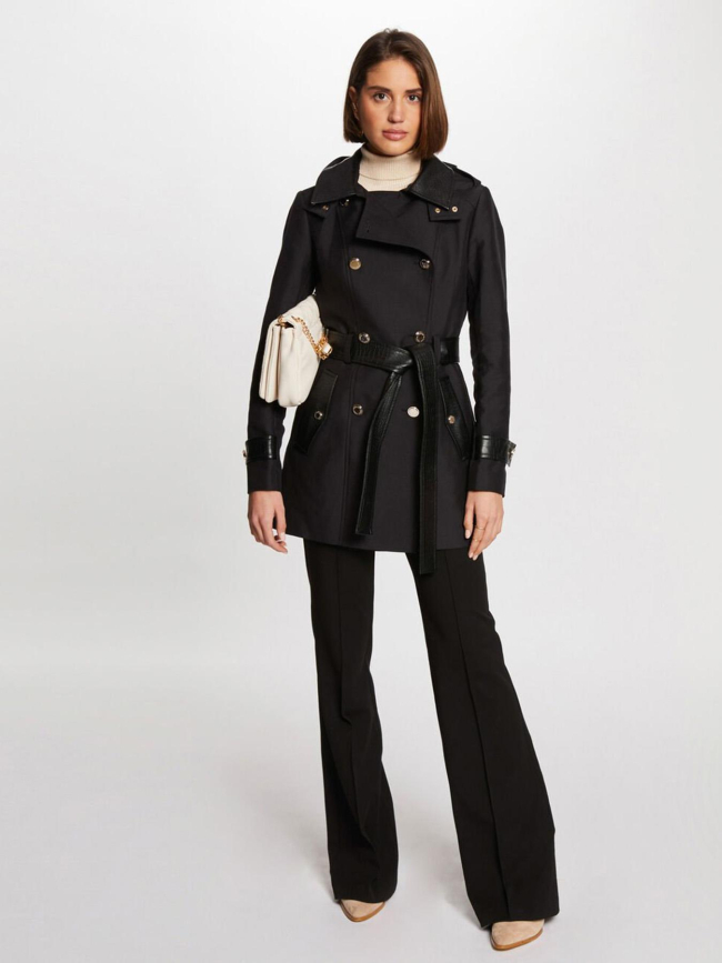 Manteau trench bi-matière gzima noir femme - Morgan