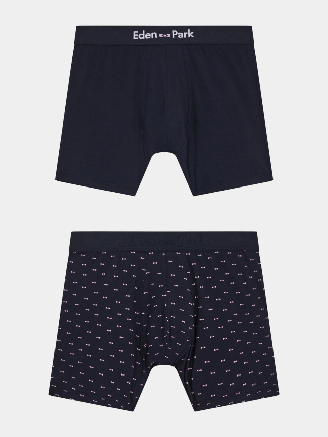 Lot 2 boxers uni et micro-motifs bleu marine homme - Eden Park