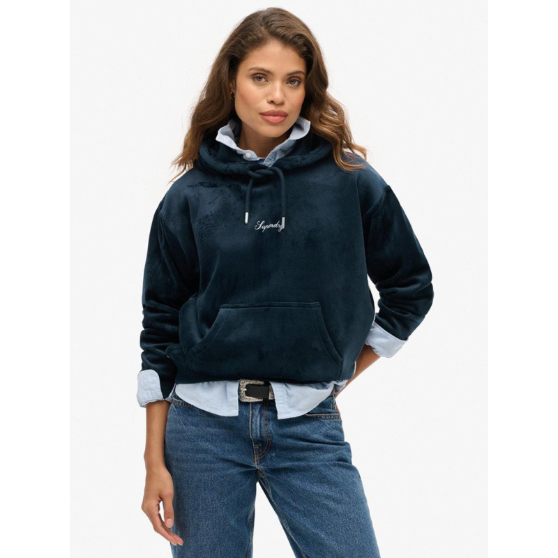 Sweat à capuche en velours country club bleu femme - Superdry