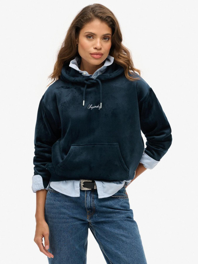 Sweat à capuche en velours country club bleu femme - Superdry