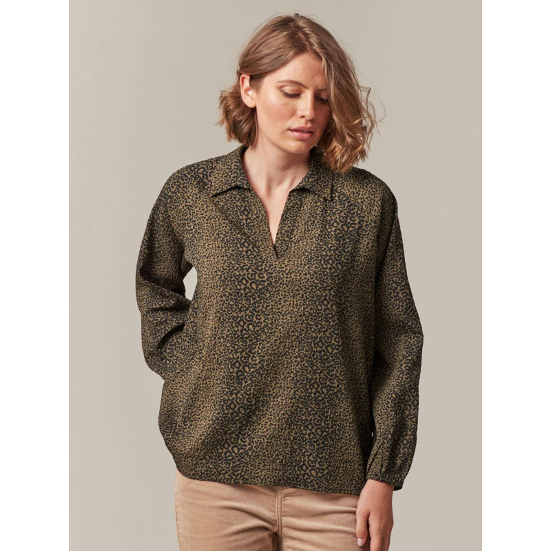 Blouse motifs léopard lexiane kaki femme - Deeluxe