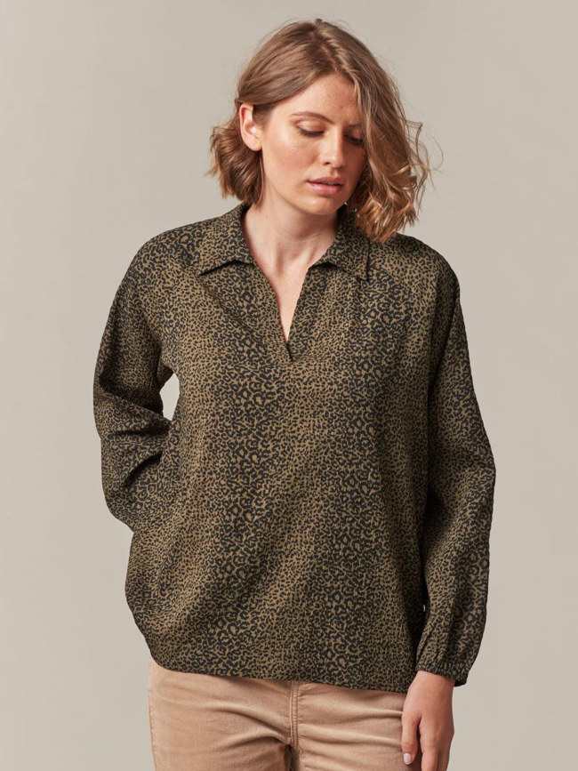 Blouse motifs léopard lexiane kaki femme - Deeluxe