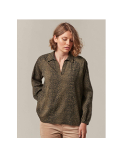 Blouse motifs léopard lexiane kaki femme - Deeluxe