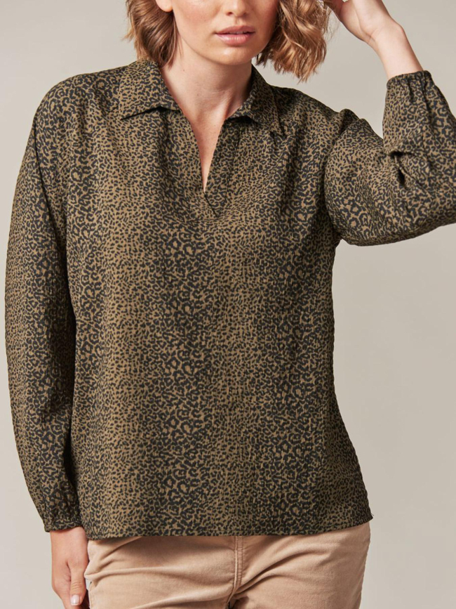 Blouse motifs léopard lexiane kaki femme - Deeluxe