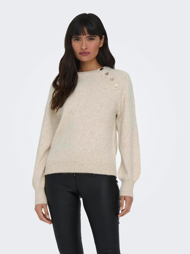 Pull col boutonné emma beige femme - Only