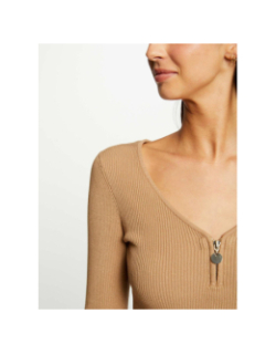 Pull col v zippé mbanza marron femme - Morgan