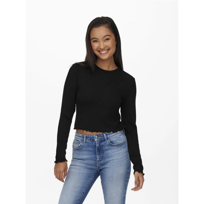 Crop top manches longues kitty noir femme - Only